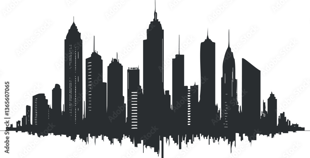 Obraz premium Black and white cityscape silhouette vector for urban design projects.