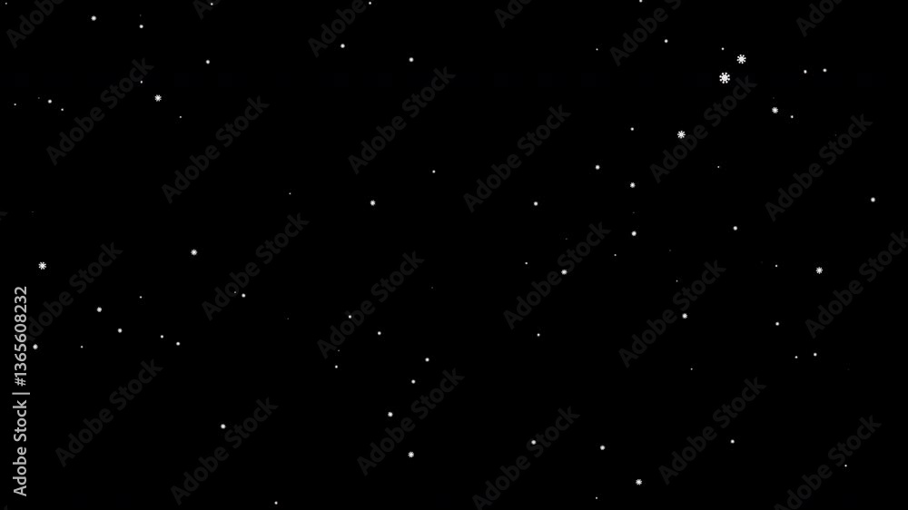 Snow flakes overlay, black background. Winter, slowly falling snow effect seamless loop Snow flakes overlay, black background. Winter, slowly falling snow effect seamless loop