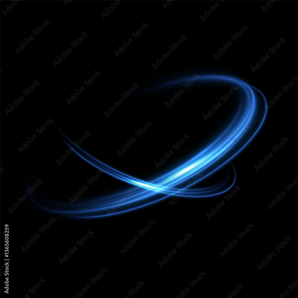 Abstract light lines of movement and speed of blue color. Circular movement of light lines. Podium, portal. Frame of light.