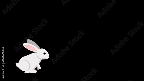 The white rabbit rises on its hind legs and stretches upwards. Animated Easter bunny on transparent background.