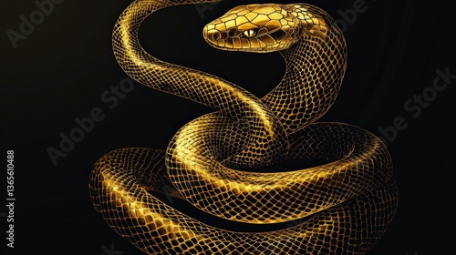 Wallpaper Mural This striking image features a beautifully designed golden snake, coiled elegantly, showcasing its unique texture and design, symbolizing beauty and danger in the animal kingdom. Torontodigital.ca