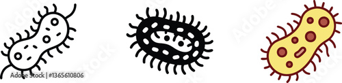 Microscopic Bacteria Illustrations Line Art, Black, and Yellow