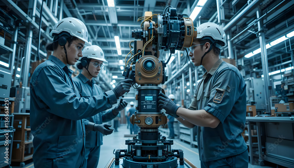 Fototapeta premium Industrial Workers Operating Machinery
