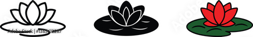 Water Lily Variations Line Art, Silhouette, and Red Bloom