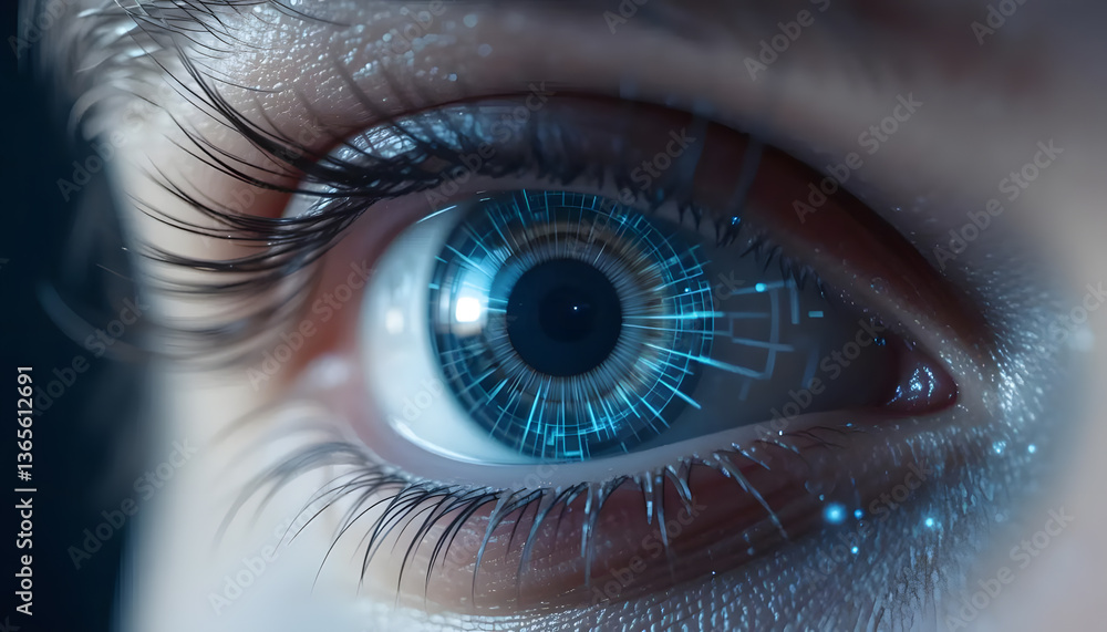 Fototapeta premium Human Eye Enhanced with AI Virtual Interface Elements