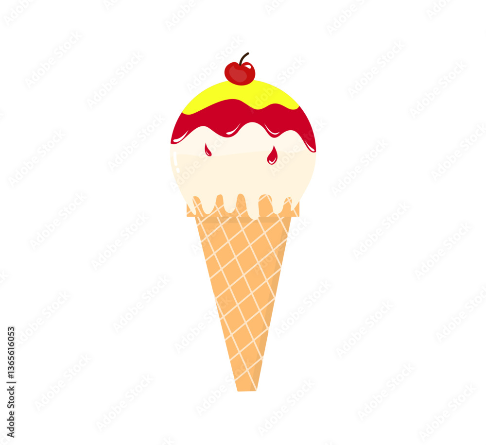 Delicious Colorful Ice Cream Flat Illustration with Fun Shapes and Tasty Toppings for Café and Restaurant Graphics. Delicious Colorful Ice Cream Flat Illustration with Fun Shapes and Tasty Toppings for Café and Restaurant Graphics.