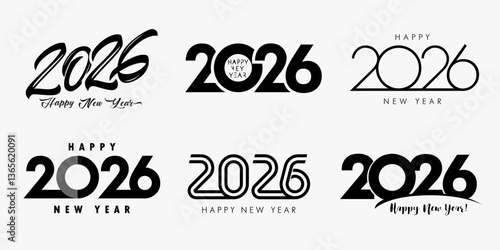 Big Set of 2026 Happy New Year black logo text design. Happy New Year 2026 vector icons for greeting card or calendar cover design