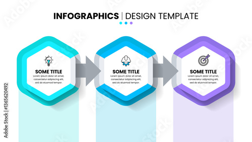 Infographic template. Hexagons with 3 steps and arrows