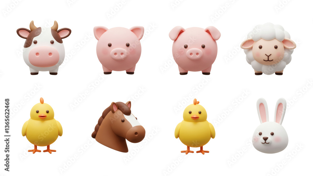 Farm animal collection with cow, pig, sheep, chicken, horse and rabbit Farm animal collection with cow, pig, sheep, chicken, horse and rabbit