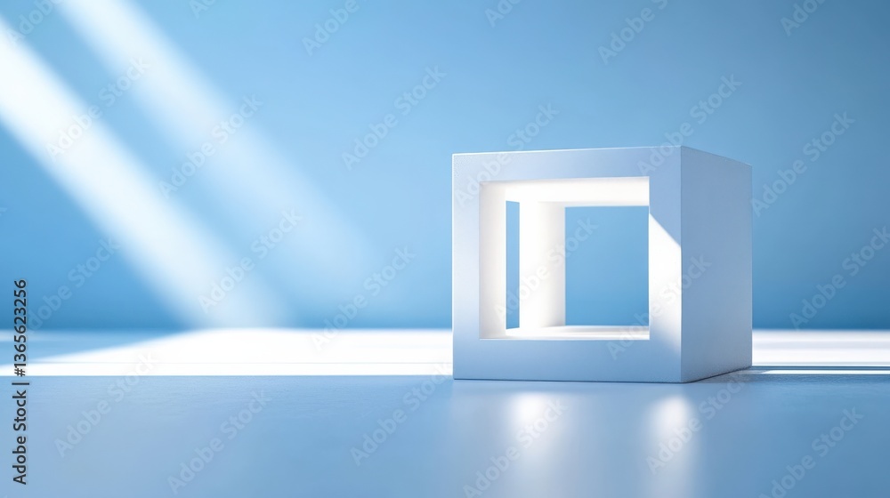 Abstract White Cube Display in a Blue Studio Abstract White Cube Display in a Blue Studio