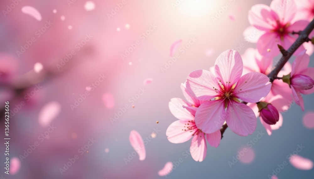 Pastel pink sakura petals gently drifting down in the air, light, sakura Pastel pink sakura petals gently drifting down in the air, light, sakura