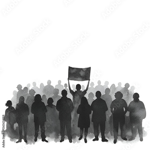 Watercolor Painting of a Crowd of People at a Protest or Demonstration