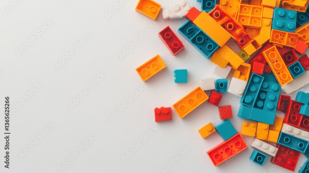Vibrant Collection of Colorful Plastic Building Blocks on a White Background for Creative Play and Learning Activities Vibrant Collection of Colorful Plastic Building Blocks on a White Background for Creative Play and Learning Activities