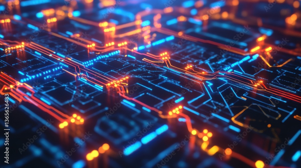 Obraz premium Glowing circuits illustrate the flow of blockchain transactions