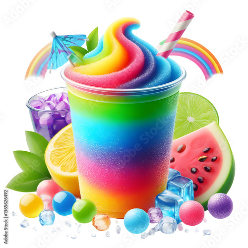 Colored slush ice in a cup isolated on white background