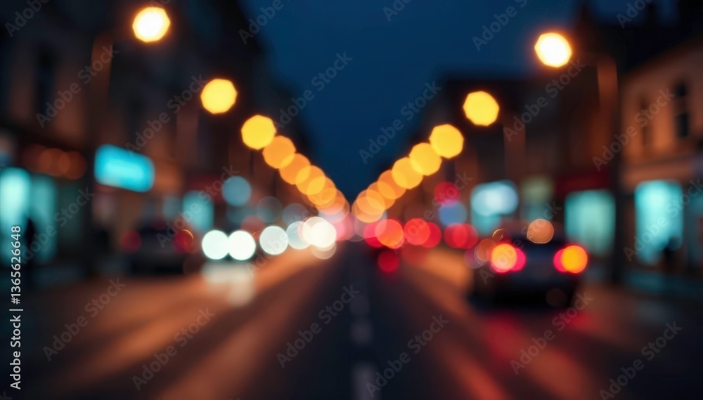 Abstract late night city lights blurred, bokeh effect, red, perspective, dark Abstract late night city lights blurred, bokeh effect, red, perspective, dark