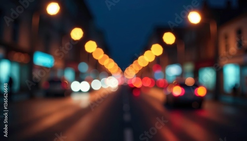 Abstract late night city lights blurred, bokeh effect, red, perspective, dark
