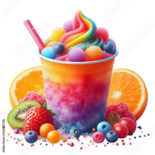 Colored slush ice in a cup isolated on white background