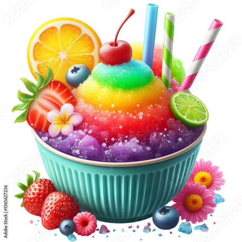 Colored slush ice in a cup isolated on white background