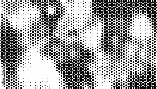 Black and white abstract transition pattern with hexagon shapes for modern background. Vector Format Illustration 