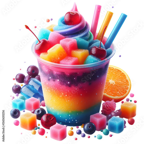 Colored slush ice in a cup isolated on white background