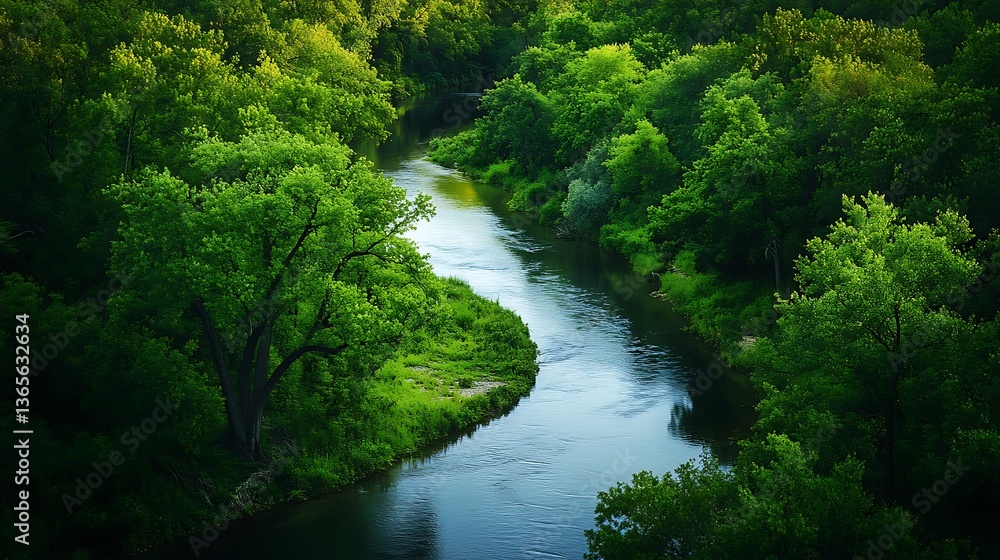 Serene River Winding Through Lush Green Forest Serene River Winding Through Lush Green Forest