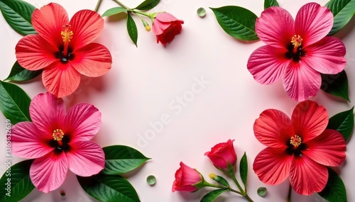 Bold hibiscus blossoms arranged in a square grid , green, bloom, flower