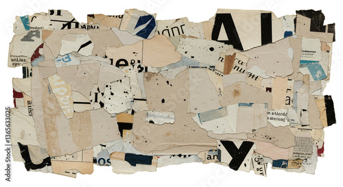 Torn Newspaper Collage with Black Letters Abstract Paper Texture Design