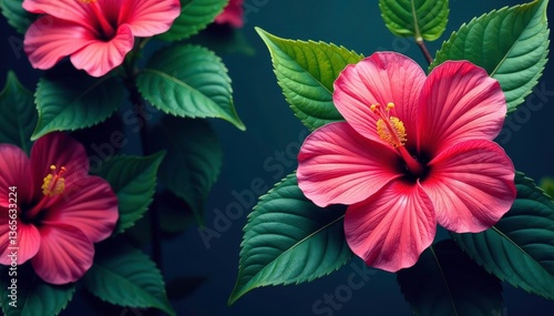 Wallpaper Mural Bold hibiscus & tropical leaves, vibrant color palette, botanical, nature, bright pattern Torontodigital.ca