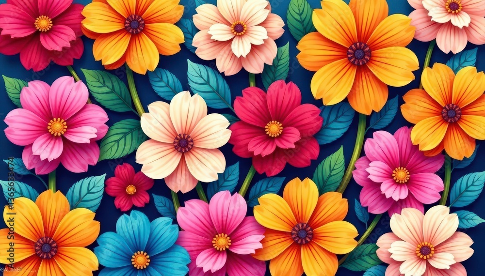 Bold, overlapping blooms, continuous floral motif , repeat, bloom, illustration