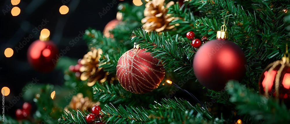 Fototapeta premium Christmas Tree Ornaments Closeup
