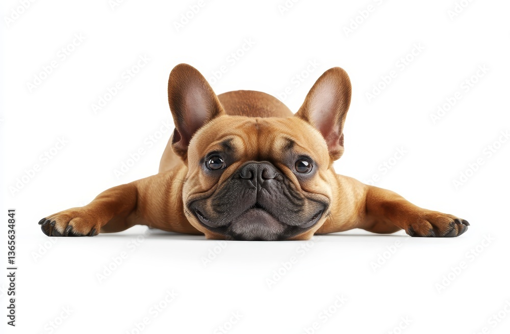 Obraz premium French Bulldog Lying Down, White Background, Dog Portrait, Dog Photography, french bulldog, dog portrait