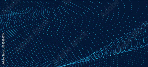 Abstract colorful digital particle wave. Futuristic dot wave. Technological background. Colorful music wave. Digital background with smooth wavy curves. 3D vector illustration