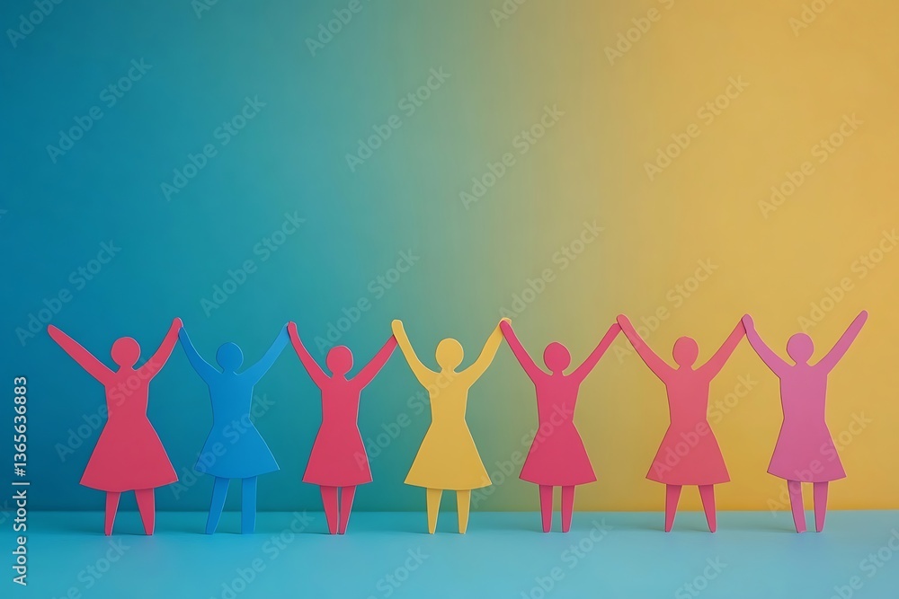 Fototapeta premium Cheerful Diverse Women Teamwork Paper Cutouts