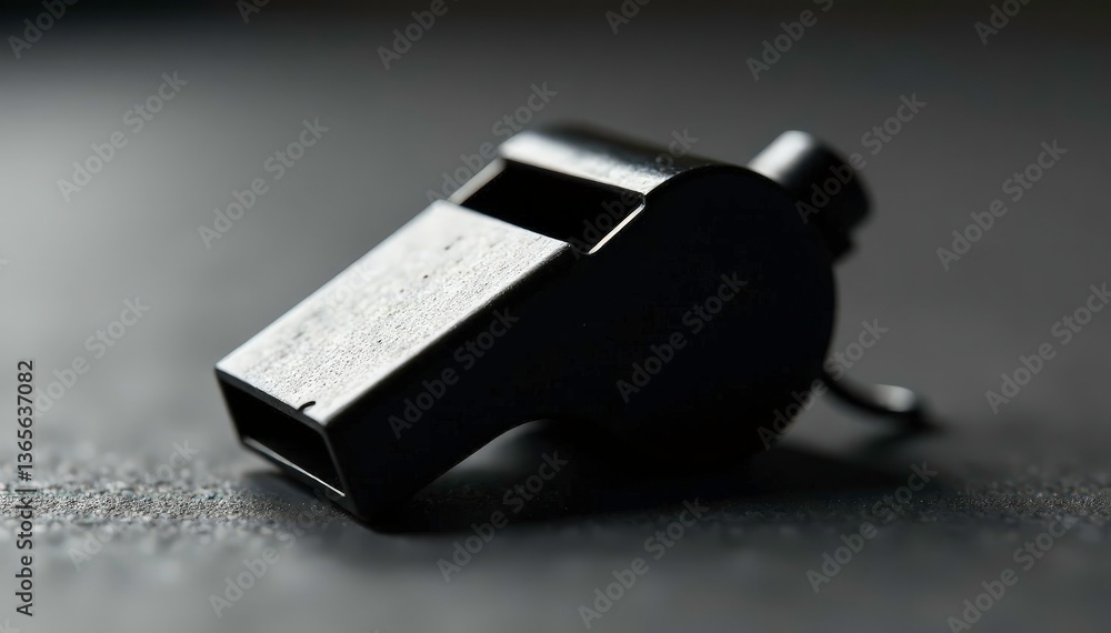 Classic black whistle, smooth surface, close-up , referee, sport, black Classic black whistle, smooth surface, close-up , referee, sport, black