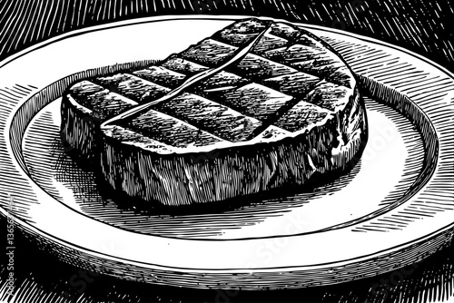vector meat steak sketch hand drawing outline black and white