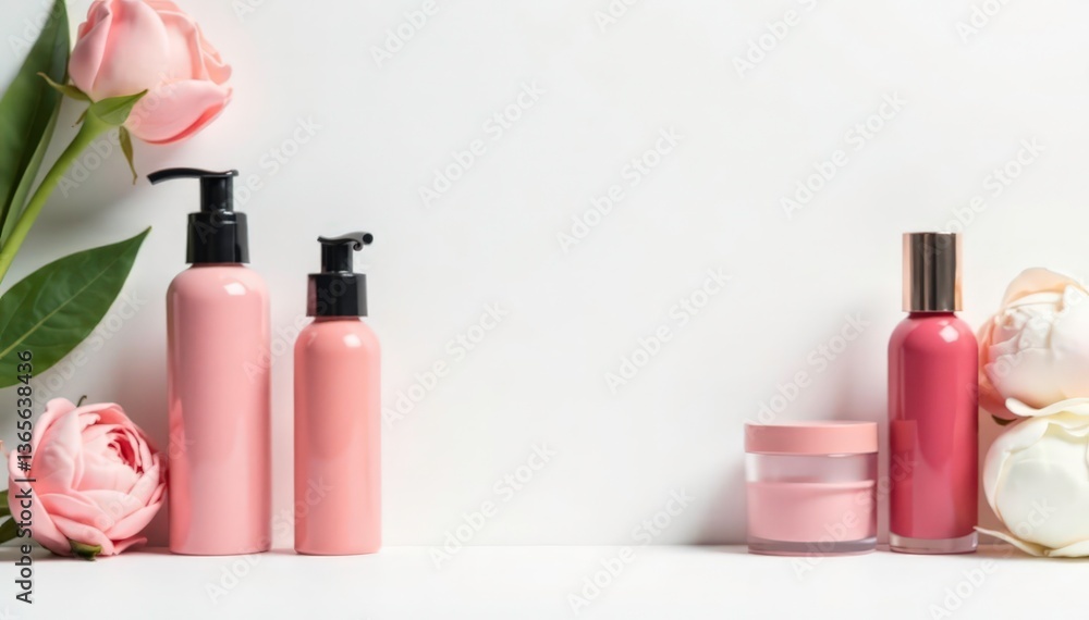Clean, minimalist white backdrop for cosmetics , light, background Clean, minimalist white backdrop for cosmetics , light, background