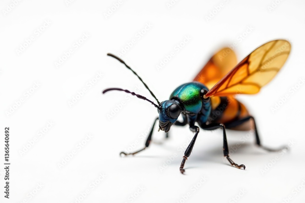 Naklejka premium Close-up of colorful insect on pure white background, one, detail