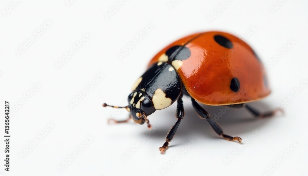 Fototapeta premium Close-up of single ladybug on white background, garden, spring, summer