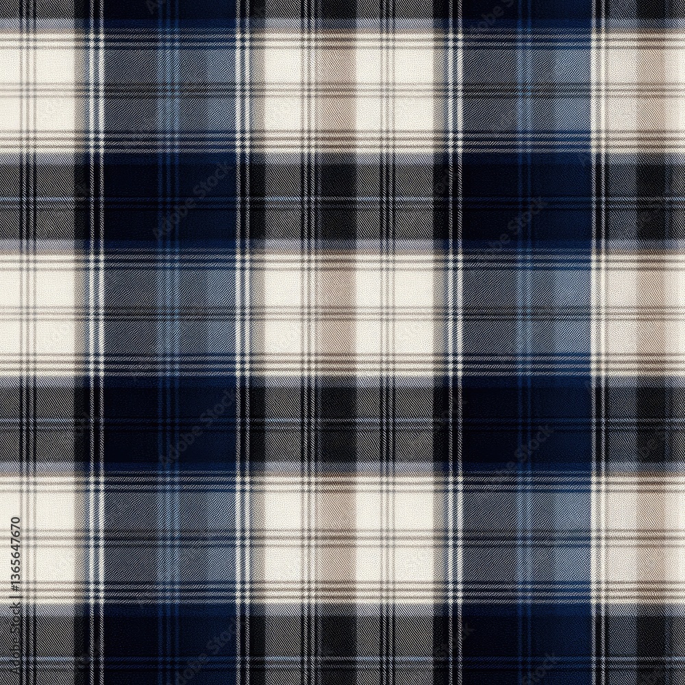 Intricate lines form a seamless Scottish tartan plaid design featuring gray and ivory, suitable for classically styled textiles SEAMLESS PATTERN