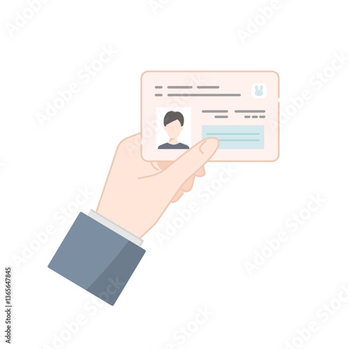 手に持ったマイナンバーカードを提示するベクターアイコン （本人確認・証明書）スーツの男性
