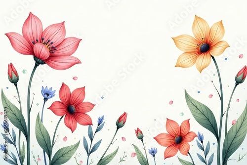 Delicate line art wildflowers, repeating motif, pastel hues , art, minimal, wallpaper