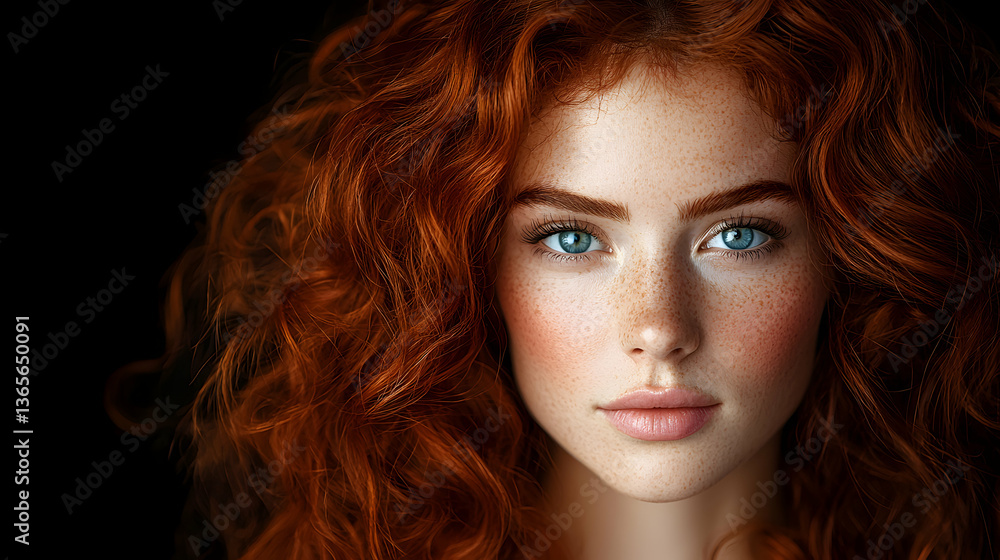 Portrait of a Young Woman with Red Curly Hair and Freckles Portrait of a Young Woman with Red Curly Hair and Freckles