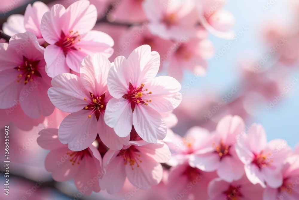 Delicate pink sakura blossoms, full bloom, soft petals , spring, sakura petals, pink background Delicate pink sakura blossoms, full bloom, soft petals , spring, sakura petals, pink background