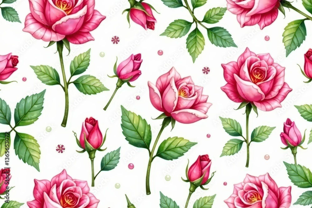 Delicate watercolor rose buds & leaves, repeating seamlessly , invitation, buds Delicate watercolor rose buds & leaves, repeating seamlessly , invitation, buds