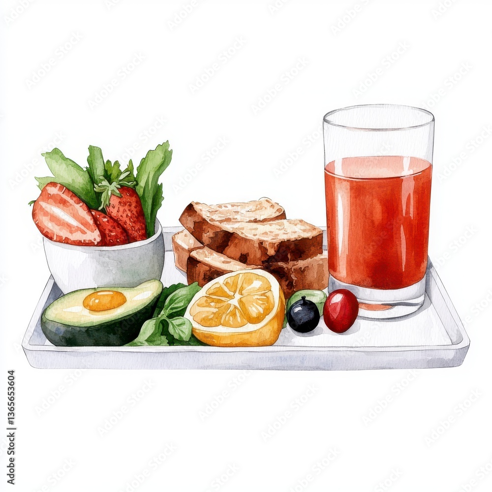 Fresh and Healthy Breakfast Plate with Fruits and Juice Fresh and Healthy Breakfast Plate with Fruits and Juice