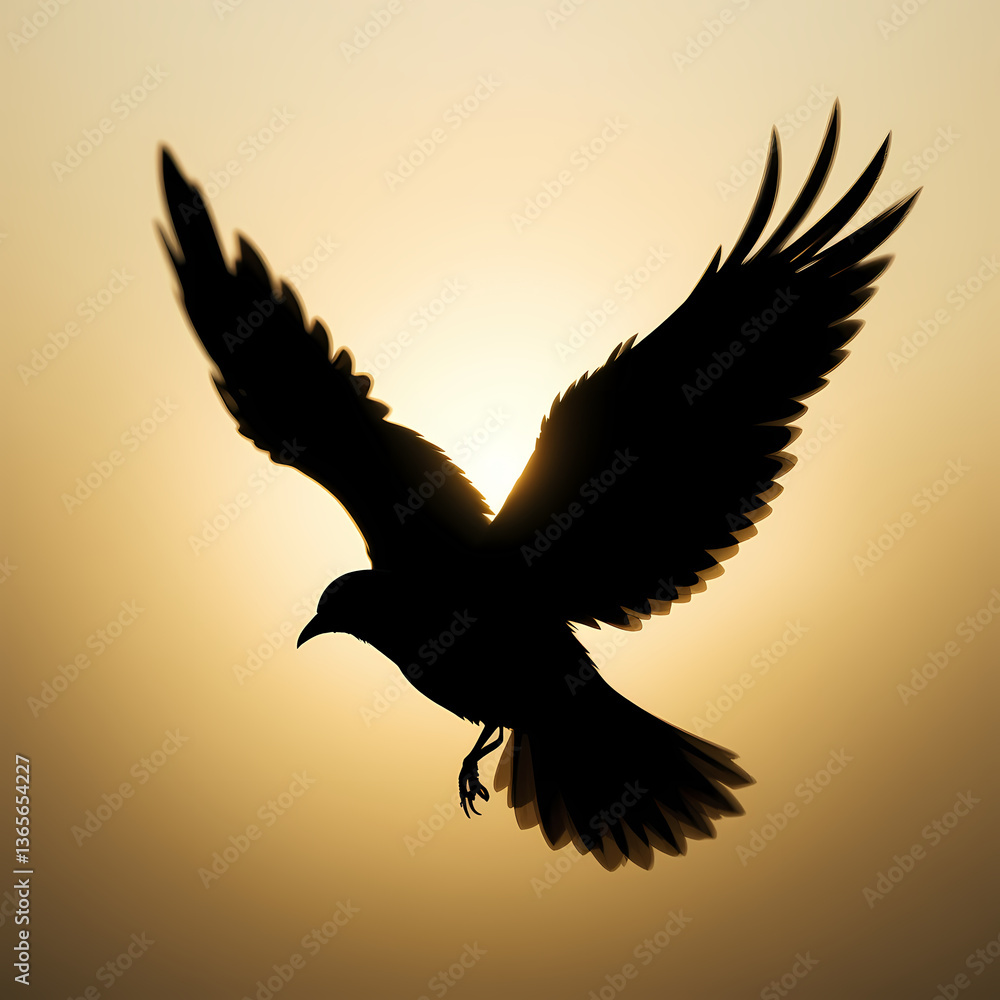 Fototapeta premium Silhouette of a bird in flight at sunset, Bird silhouette against a sunset background
