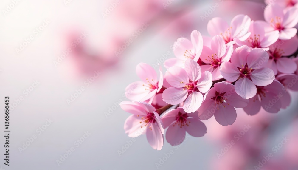 Obraz premium Dense cluster of sakura flowers, overlapping petals, white and pink gradient, floral pattern, cherry blossom