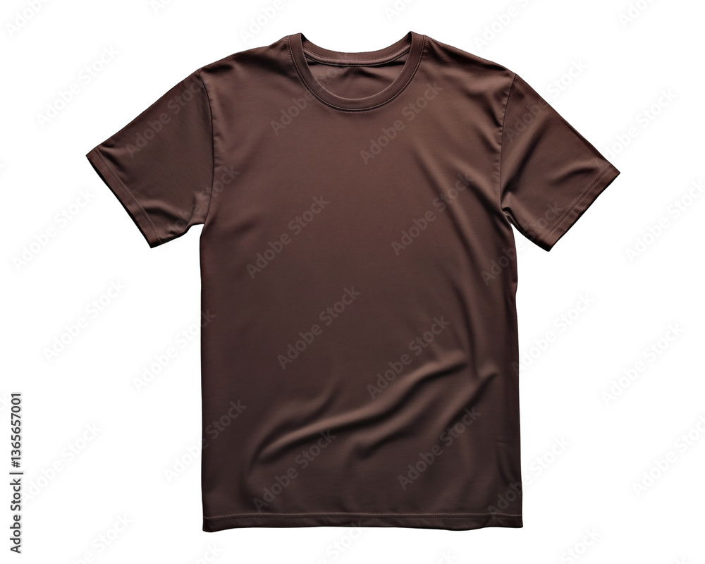Plain brown short-sleeve t-shirt mockup on transparent background for showcasing design simplicity, fabric texture, and casual fashion layouts Plain brown short-sleeve t-shirt mockup on transparent background for showcasing design simplicity, fabric texture, and casual fashion layouts