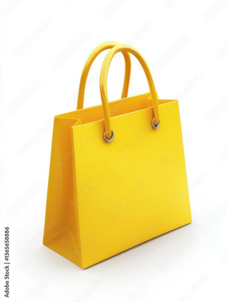Bright yellow shopping bag displayed on a white background, ideal for retail and fashion use Bright yellow shopping bag displayed on a white background, ideal for retail and fashion use